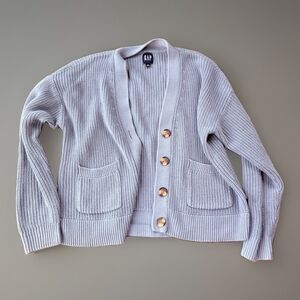 Gap Ribbed Knit Cardigan Sweater Women XL Blue Chunky Button Front Pockets